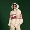 Suéter redondo jacquard con ambiente de Año Nuevo Fair Isle, suéter de punto trenzado retro, atuendo unisex de invierno para pareja