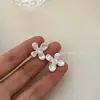 Pendientes de Flor Cepillada Estilo Coreano con Circonita y Perla, Lujo Ligero, Moda de Alta Gama, Pendientes Versátiles, Pendientes Personalizados de Moda para Mujer