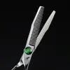 Tijeras de Peluquería Estilo Piedra Preciosa Verde de 6.0 pulgadas, Tijeras para Cortar el Cabello, Tijeras Planas, Tijeras para Flequillo, Tijeras Dentadas, Tijeras Dentadas Sin Costura Estilo Espina de Ciervo