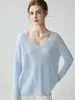 Suéter 100% cachemira pura para mujer, cuello en V, diseño calado, capa interior cálida, casual, versátil, corte holgado, efecto adelgazante, capa base