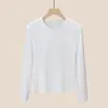 Lavável à máquina/contém lã, camiseta básica de gola redonda, camiseta feminina de manga longa, camiseta de algodão modal outono e inverno, top interno de corte justo