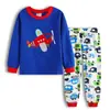 Nova Roupa Infantil Manga Longa Menino Menino Bebê Desenho Animado Avião Azul Traje para Casa Pijama K252
