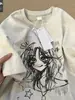 Camiseta de Manga Corta con Estampado de Personaje de Dibujo Estilo Universitario de Nicho para Hombres y Mujeres, Nuevo Estilo de Verano Tendencia Holgada Top Ins