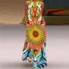 Site independente Amazon novo vestido longo sexy sem mangas com estampa retrô europeia e americana com bolsos