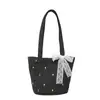 Bolsa Jeans para Mulheres 2025 Nova Coreana Bordada Flor Bucket Bag Grande Capacidade Literária Bolsa de Ombro Tote Bag