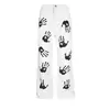 Jeans Acampanados con Estampado de Palma Blanca Marca de Moda Pantalones Cool para la Calle Hip-Hop Americano High Street Pantalones Largos Rectos