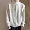 Chaqueta de punto coreana de doble cremallera para otoño e invierno para hombre, manga larga, casual, holgada, simple, cárdigan de punto con cuello alto, suéter para pareja