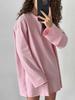 Camiseta de Algodón Puro Europea y Americana Ropa para Mujer 2026 Primavera Nuevo Estilo Holgada Color Sólido Cuello Redondo Manga Larga Camiseta Guiyakecool