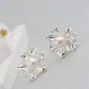 Nafoge Joyería de Plata al por Mayor Moda Pendientes Grandes de Pétalo de Plata para Mujer Pendientes de Plata de Ley 925 con Perla Natural