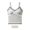 Camisola de encaje cepillado para otoño e invierno para mujer, de lunares, push-up, agradable al tacto, sin costuras, con copa fija, capa interior, camisola básica, espalda bonita
