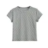 Camiseta básica de manga corta con cuello redondo y estampado de lunares juvenil y moderno para mujer, top corto versátil de corte ajustado para el verano