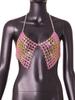 2025 Europeu e Americano Aliexpress Novo Amazon Boate Color Block Pedra Preciosa Alça no Pescoço Vazado Camisola para Mulheres L20644