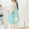 Nova Bolsa de Palha Grande Capacidade para Verão, Bolsa de Praia Tecida, Bolsa de Praia de Tricô com Flores, Bolsa Tote Elegante de Ombro Único para o Dia a Dia
