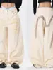 Roupas Masculinas Fengshe / Jeans com Grafite Pintado à Mão Estilo Retrô Americano, Calça Jeans Masculina Loose de Corte Reto, Tendência de Designer