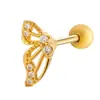 Moda Estilo Coreano Acero Inoxidable Varilla Gruesa Tornillo Bola Microincrustado Circonita Forma de Mariposa Piercing Cartílago Hueso de Oreja Clavo