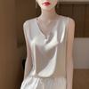 Satén de Seda 2026 Verano Nuevo Chaleco sin Mangas con Colgante de Cuello en V para Mujer Camiseta Superior Corta Holgada con Tirantes