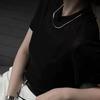 Hilaza Alemana Yangtze 120S Sentido del Diseño Microtransparente Alto Conteo Agradable a la Piel Cuello Redondo Camiseta de Lana Peinada de Manga Corta para Mujer