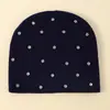 Gorro de Tricô com Strass Estilo Europeu e Americano Transfronteiriço para Mulheres, Gorro de Inverno e Outono com Caimento Solto, Gorro Quente sem Aba
