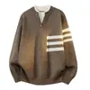 -1193 Venta Caliente Transfronteriza Marca de Moda Suéter de Punto Raya Falsa Dos Piezas. Negro Gris Marrón Gris Oscuro En Stock