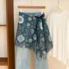 Bufanda de Seda Estampado Floral de Crisantemo de Primavera y Otoño Cortina de Falda para Mujer Cortina de Ventana Versátil Atado Capa Decoración Cortina de Trasero Falda de Tira Fina Cortina de Ventana Cortina de Trasero