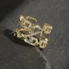 Anillo Abierto de Moda en Stock para Exportación, Anillo de Zirconita Cúbica con Forma de Lágrima Full Diamond Estilo Coreano, Electrochapado de Tres Capas