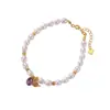 Yilu Plata de Ley S925 Chapado en Oro Perla de Agua Dulce Amatista Corte Calabaza Hueco Pulsera de Plata Fulu de Gama Alta Pulsera