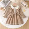 INS Explosiones Vestido Largo de Punto para Niños Niñas Primavera Otoño e Invierno Cuello Solapa Vestido de Punto Manga Larga Vestido de Princesa Vestido Largo