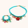 Pulsera Personalizada de Coral y Caracola Transfronteriza Europea y Americana Cadena Trenzada Azul Acero Inoxidable Chapado en 18K Collar con Colgante de Estrella de Mar y Tortuga