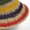 Sombrero de Paja Tejida Arcoíris de Ala Ancha para Mujer, Sombrero de Sol para Exteriores de Verano, Sombrero de Pescador Hueco para la Playa