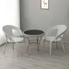 Conjunto de Três Peças de Cadeira de Rattan Mesa de Chá e Cadeira para Varanda Combinação de Mesa de Café para Pátio Externo de Lazer Cadeira de Rattan com Encosto para Exterior