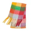 Bufanda de Hilo Circular de Comercio Exterior para Mujer, Bufanda de Invierno Arcoíris a Cuadros de Doble Cara, Bufanda de Mohair con Combinación de Colores, Borla Estilo Ac