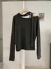 KEKEZOON Design Sense Camiseta de Manga Longa com Manga Fluida de Um Ombro Off-the-Shoulder Feminina Slimming Cor Lisa Top de Temperamento 9266