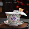 Cor Esmaltada Rotativo Flutuante Três Talentos Tampa Tigela Kung Fu Chinês Casa Preparo de Chá Porcelana Traçada a Ouro Tigela de Chá com Tampa