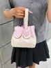 Bolso de Mano Tejido de Paja Estilo Suave con Diseño de Lunares Rosas, Versátil para Vacaciones y Viajes, Bolso Portátil para Niñas, Bolso Tejido para Mujeres