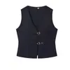 Amazon Wholesale Otoño Nueva Camiseta sin Mangas con Hebilla y Cuello en V para Mujer Pantalones Casuales de Trompeta