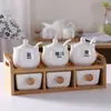Conjunto Criativo de Potes de Cerâmica para Temperos para Cozinha Doméstica, Conjunto de Seis Peças Estilo Japonês com Frascos de Temperos e Pote de Sal