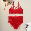 Nova Lingerie Sexy Estilo Francês para Mulheres, Lingerie Sexy de Renda, Conjunto de Pijama de Duas Peças Sexy Transparente para o Peito, Vermelho