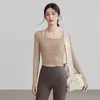 Ropa de Yoga para Mujer, Top Falso de Dos Piezas Adelgazante con Almohadillas en el Pecho, Ropa Profesional para Entrenamiento de Pilates y Fitness, Manga Larga para Mujer