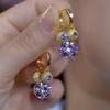 Aretes Creativos de Diseño de Durazno Púrpura con Diamantes, Aretes de Bola, Lujo Ligero, Nicho, Aretes Únicos, Avanzados, Simples, Combinables