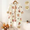 Saco de dormir infantil de algodón puro, pijama de una pieza para bebé para todas las estaciones, ropa de casa para bebé con piernas separadas, ropa de dormir con cremallera de tres vías anti-patadas