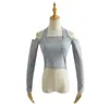 2143-25 Outono Novo Estilo Europeu e Americano Garota Popular Sexy Falso Duas Peças Ombro a Ombro Manga Longa Casual Camisa Base Camiseta