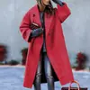 Abrigo largo de lana de otoño e invierno europeo y americano, elegante abrigo de lana verde holgado sin solapa y sin cinturón para mujer