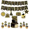 Tema de Fiesta de Cumpleaños Número 18 Estilo Negro y Dorado Transfronterizo Banderín de Cola de Golondrina Set de Adorno para Pastel