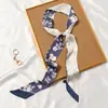 Bufanda de Seda Retro Francesa Primavera y Otoño para Mujer Lazo Largo para Bolso Cinta Flor de Lazo Estilo Extranjero Moda Diadema Larga Pequeña