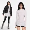 Camiseta de Terciopelo Acanalado de 270 g para Mujer, Otoño e Invierno, Manga Larga, Cuello Alto, de Longitud Media, Capa Base, Top Ajustado que Ceñe la Cintura