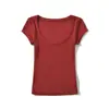 Bt811-26 Estilo Nuevo de Primavera Estilo Europeo y Americano Deseo Puro Sexy Grande Redondo Cuello Redondo Manga Corta Elástico Ajustado Delgado Camiseta