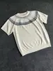 Mistura de Lã Tricotada Fair Isle de Alta Qualidade Manga Curta Seda Fresca Verão Gola Redonda Confortável Respirável Raglan Manga Curta