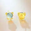 [Doce Signos del Zodíaco Rata] Pendientes de Plata 925 Chapados en Oro con Jade y un Diseño Chino Único, Lindos Pendientes de Rata