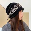 Gorro de punto con estampado floral gris estilo ins de blogger coreana para mujer, gorro de lana cálido de invierno para circunferencia de cabeza grande