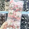 Novo Scrunchie de Renda com Bolinhas Rosa e Laço, Cor Gradiente Cereja, Elástico de Cabelo para Meninas